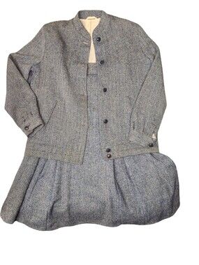 Dormeuil Vintage 60s Steel Blue Herringbone Wool Skirt Suit - 2pc Tweed Mod Set